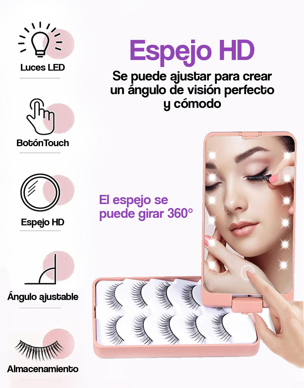 Estuche para brochas con espejo LED