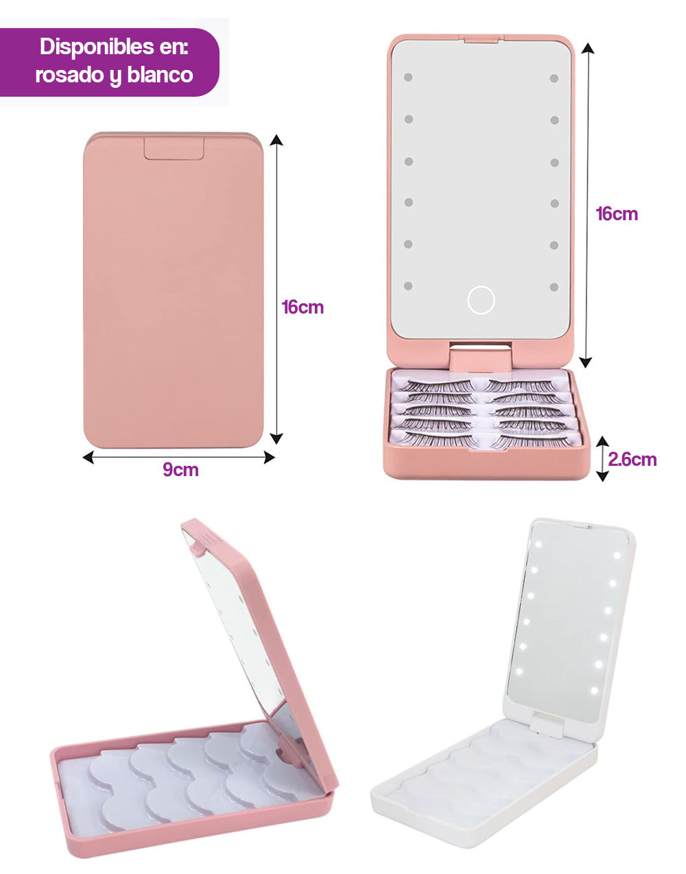 Estuche para brochas con espejo LED