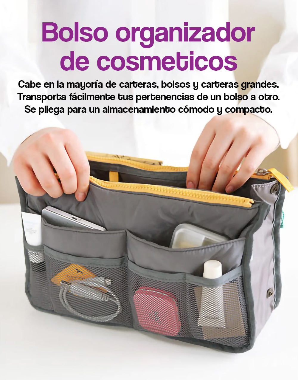 Bolso organizador de cosmeticos abierto