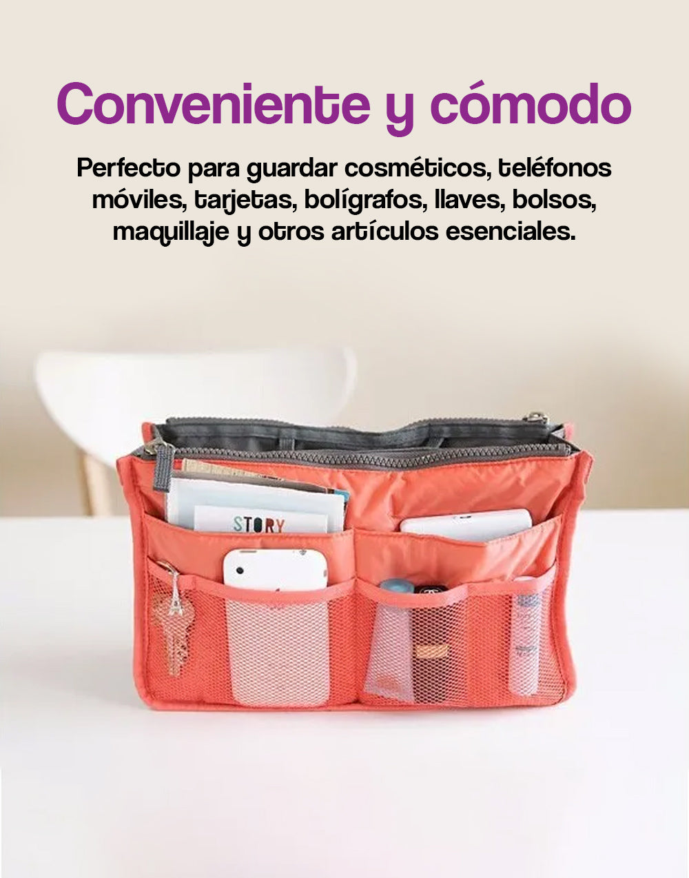 Bolso organizador de cosmeticos abierto