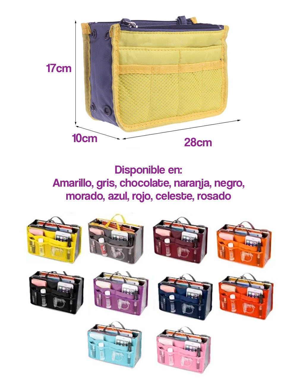Bolso organizador de cosmeticos abierto