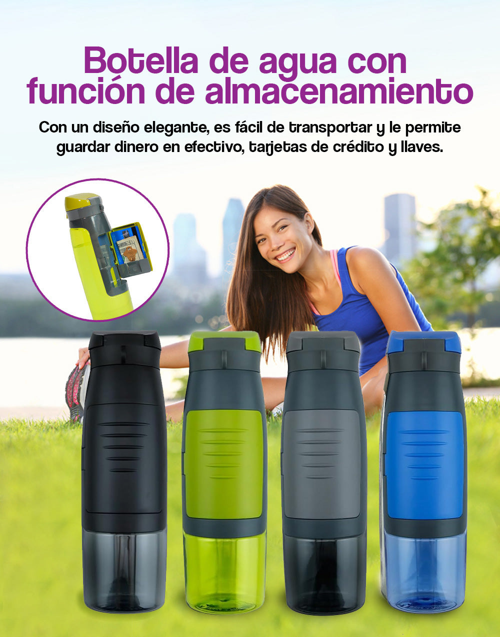 Botella de agua con bolsillo