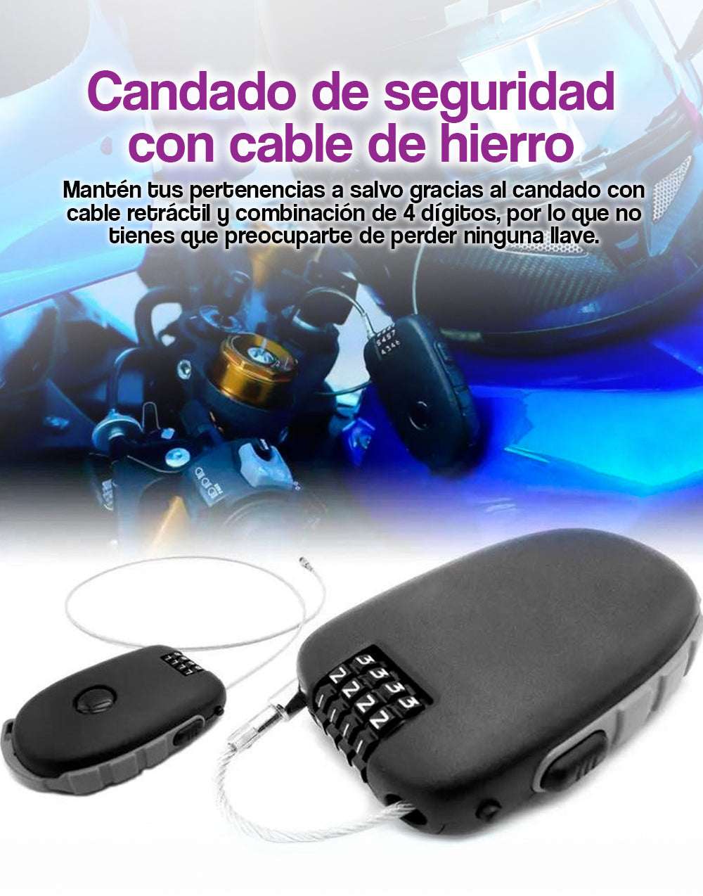 Candado de seguridad con cable de hierro