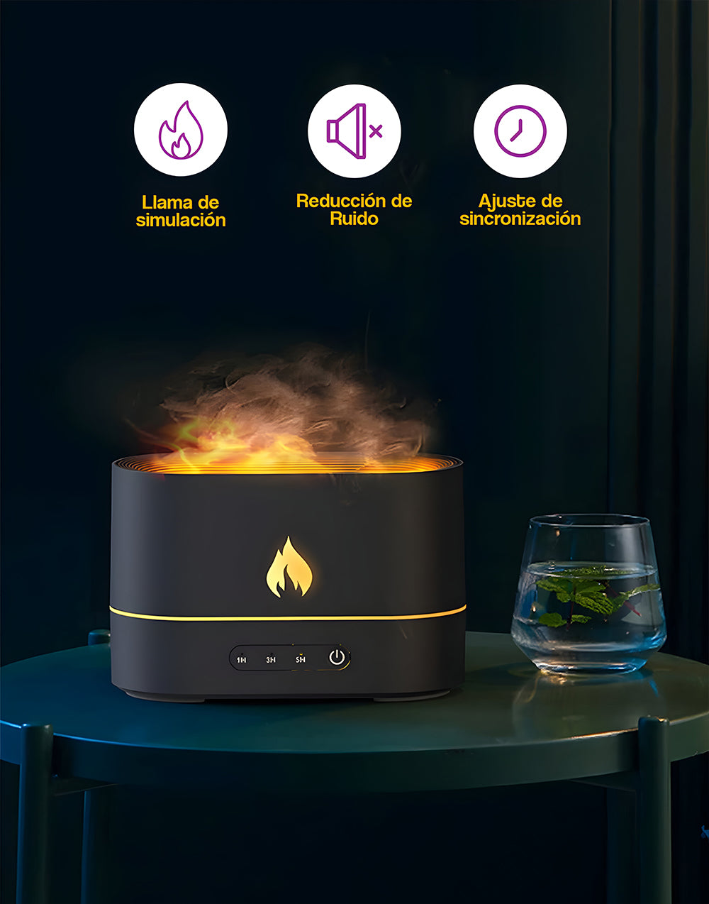 Humidificador de aromas con llama 3D USB con temporizador