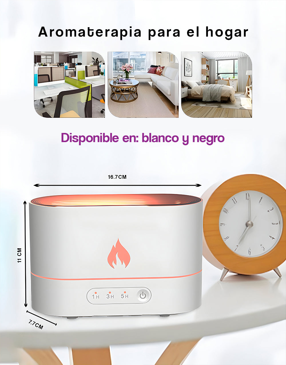 Humidificador de aromas con llama 3D USB con temporizador