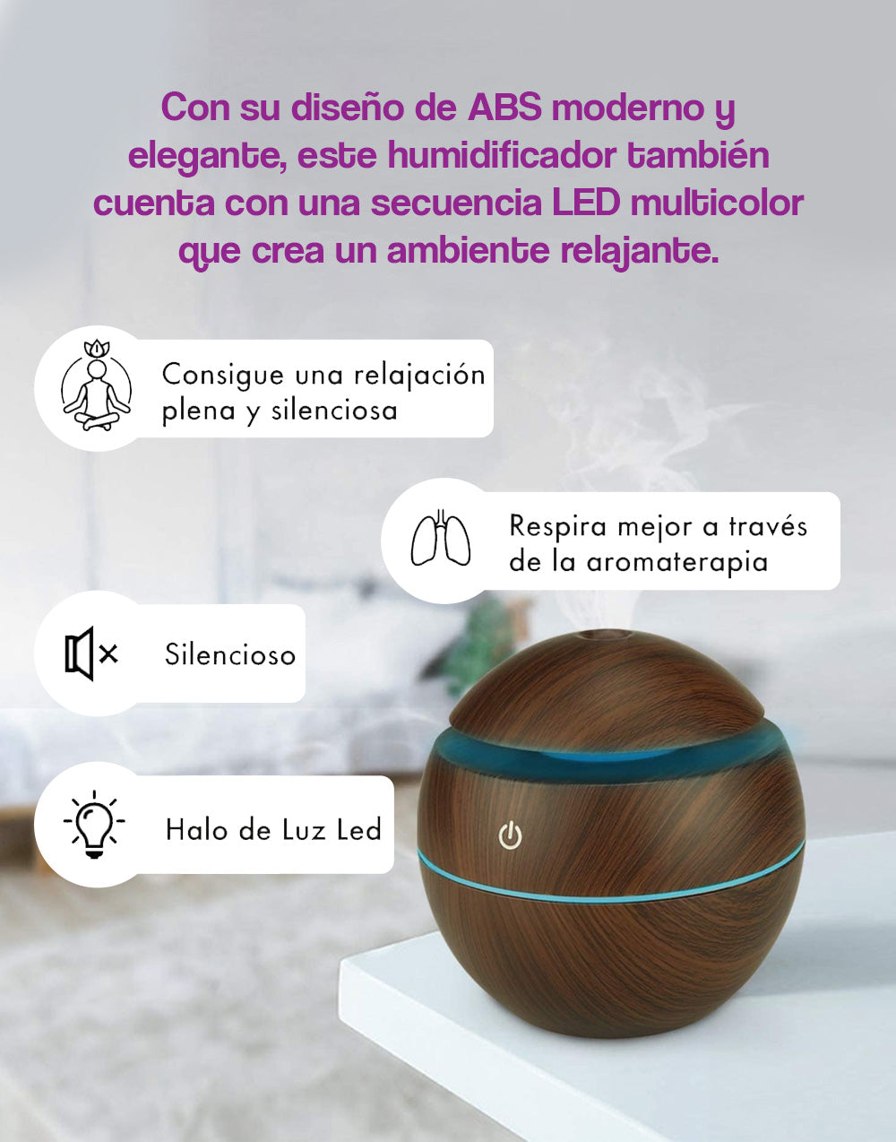 Difusor de aromas de aceites esenciales con cable USB