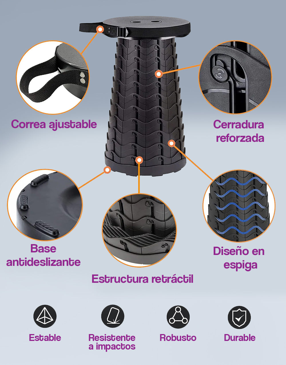 Taburete plegable portátil de plástico