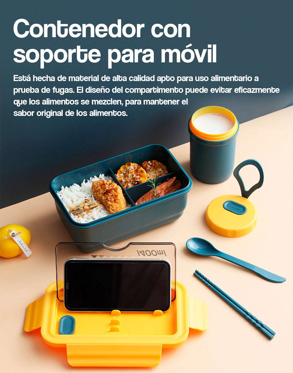 Contenedor  con soporte para móvil