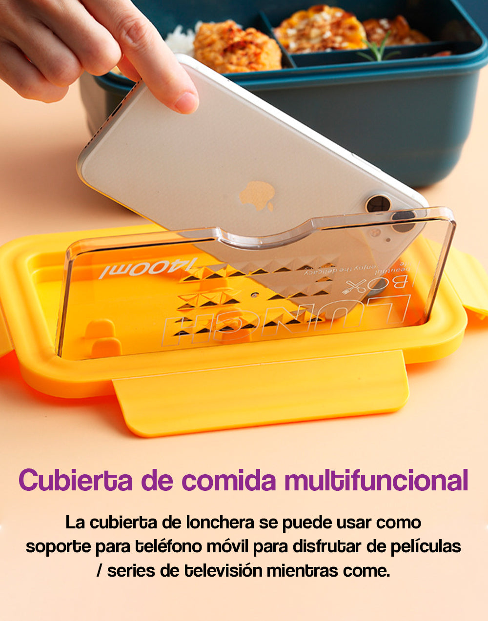 Contenedor  con soporte para móvil