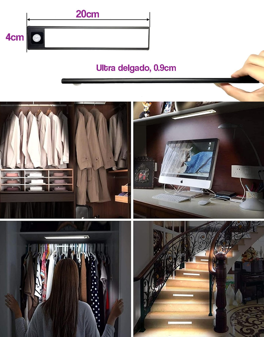 Luz LED de 20 cm con sensor de movimiento